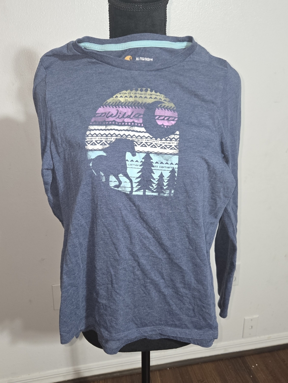 Carhartt Kids Navy Long Sleeve Tee with Multicolor Nature Graphic